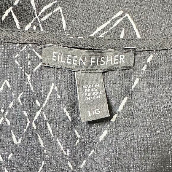 Eileen Fisher Marrakesh Printed Silk Tencel Blouse Black Women Large - Picture 4 of 7